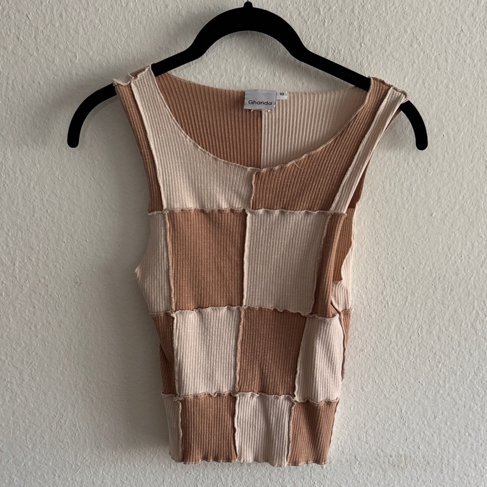 Ghanda Tan and Cream Patchwork Top